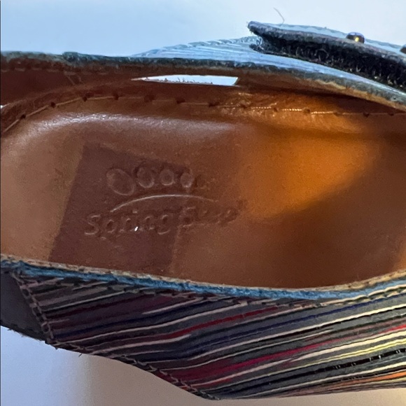 Karol’s Blue Stud Striped Leather Sandals Size 9 (40) EUC Boho Cottage-core - Picture 4 of 7